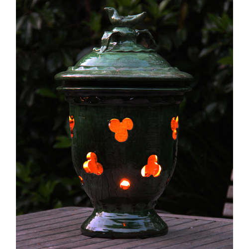 Green Candle Holder with Bird Cover - D30cm x H47cm