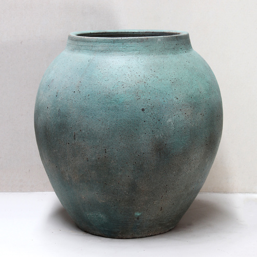Small Worn Green Round Jar - D85cm x H85cm