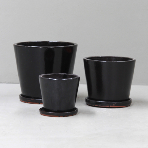 Black Cover Pot Set 3 with saucers - D31, 26 & 19cm