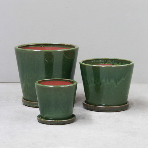Grass Green Cover Pot Set 3 with saucers - D31, 26 & 19cm