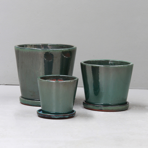 Green Metal Cover Pot Set 3 with saucers - D31, 26 & 19cm