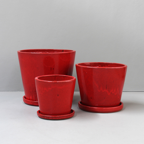 Royal Red Cover Pot Set 3 with saucers - D31, 26 & 19cm