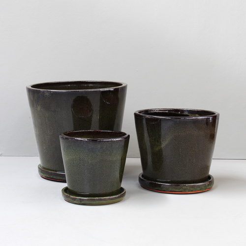 Tropical Green Cover Pot Set 3 with saucers - D31, 26 & 19cm