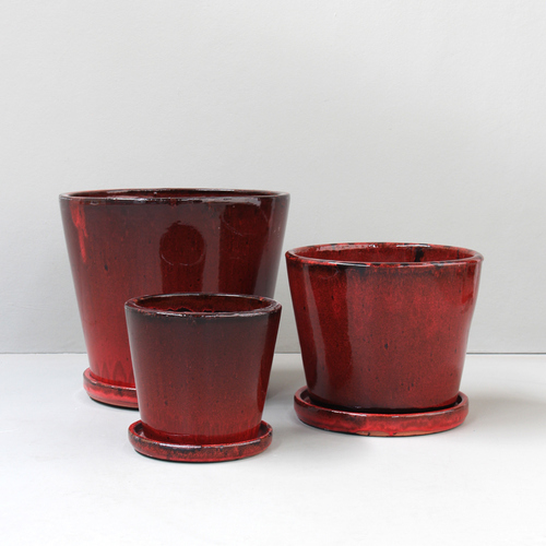 Tropical Red Cover Pot Set 3 with saucers - D31, 26 & 19cm