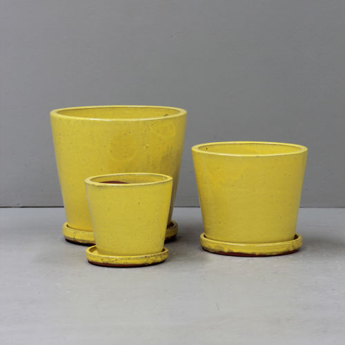 Yellow Cover Pot Set 3 with saucers - D31, 26 & 19cm