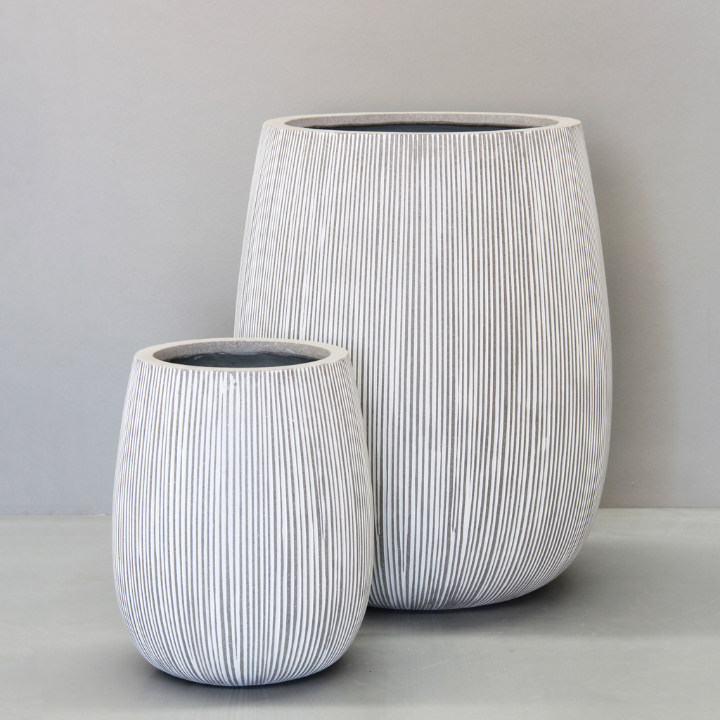 [PRR02s2-WT] White Vertical Stripe Tall Sack Pot (Set of 2 - 54 & 33cm)