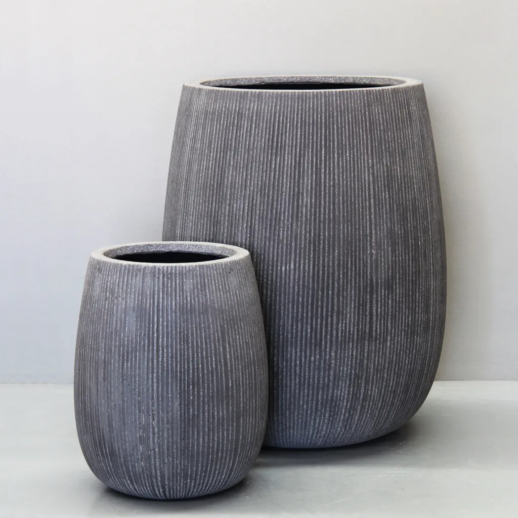 [PRR02s/2RG] Rough Grey Vertical Stripe Tall Sack Pot (Set of 2 - 54 & 33cm)