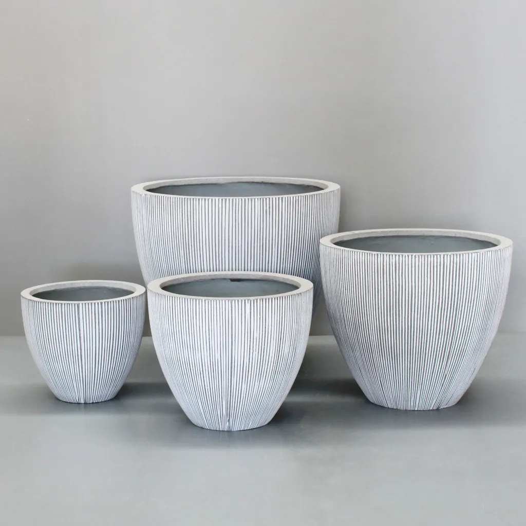 [PRR03s/4WT] White Vertical Stripe Egg Pot (Set of 4 - D60, 51, 41.5 & 33cm)