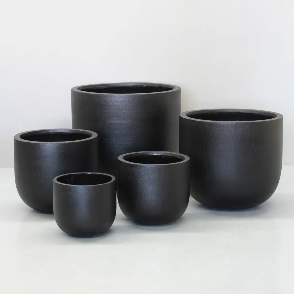 [PRR04s/5BS] Black Stone Plain U Pot (Set of 5 - D55, 46, 37, 30 & 24.5cm)