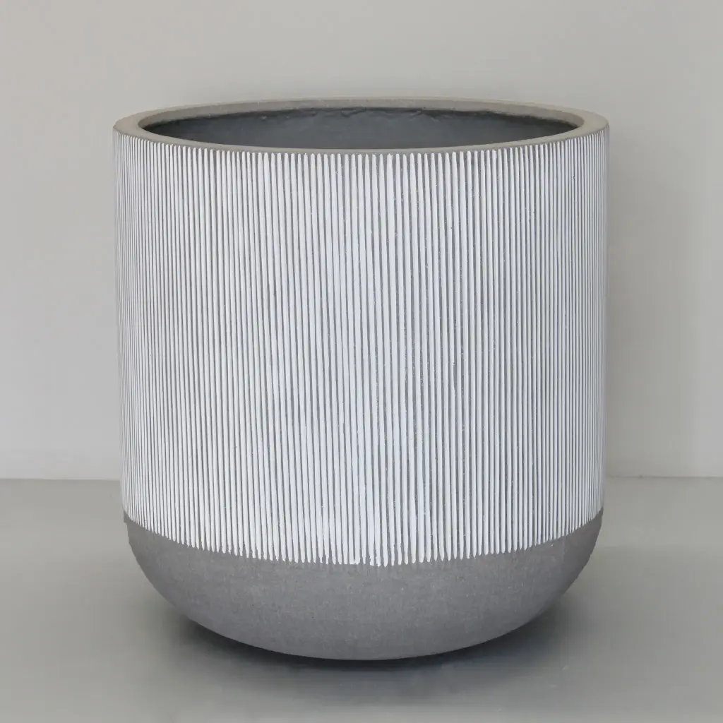 [PRR05XL-WT] White Upper Vertical Stripe U Pot (Extra Large - D65cm x H68cm)