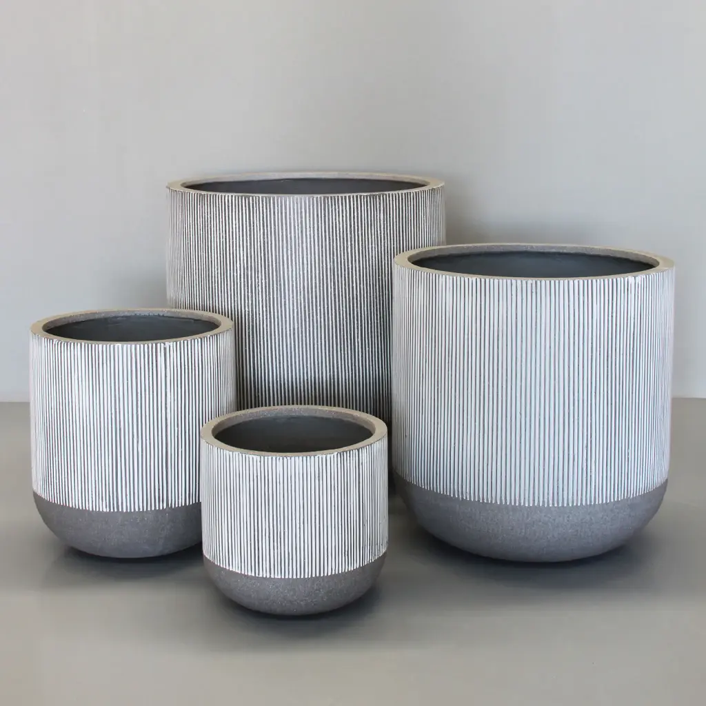 [PRR05s/4WT] White Upper Vertical Stripe U Pot (Set of 4 - D65, 55, 40 & 33cm)