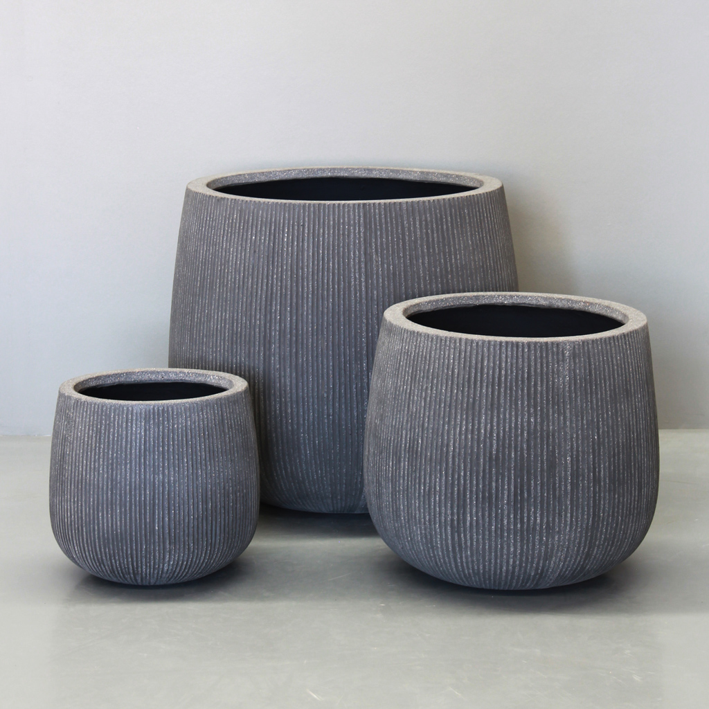 [PRR01s/3RG] Rough Grey Vertical Stripe Sack Pot (Set of 3 - 54.5, 40 & 28.5cm)