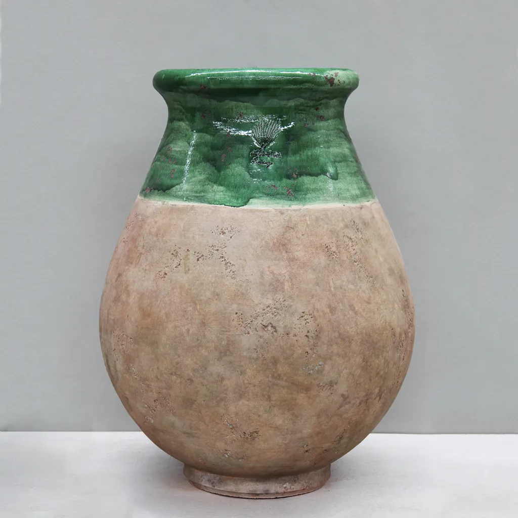 [JB100AV] Green on Antiqued Base Biot  Jar (D80cm x H100cm)