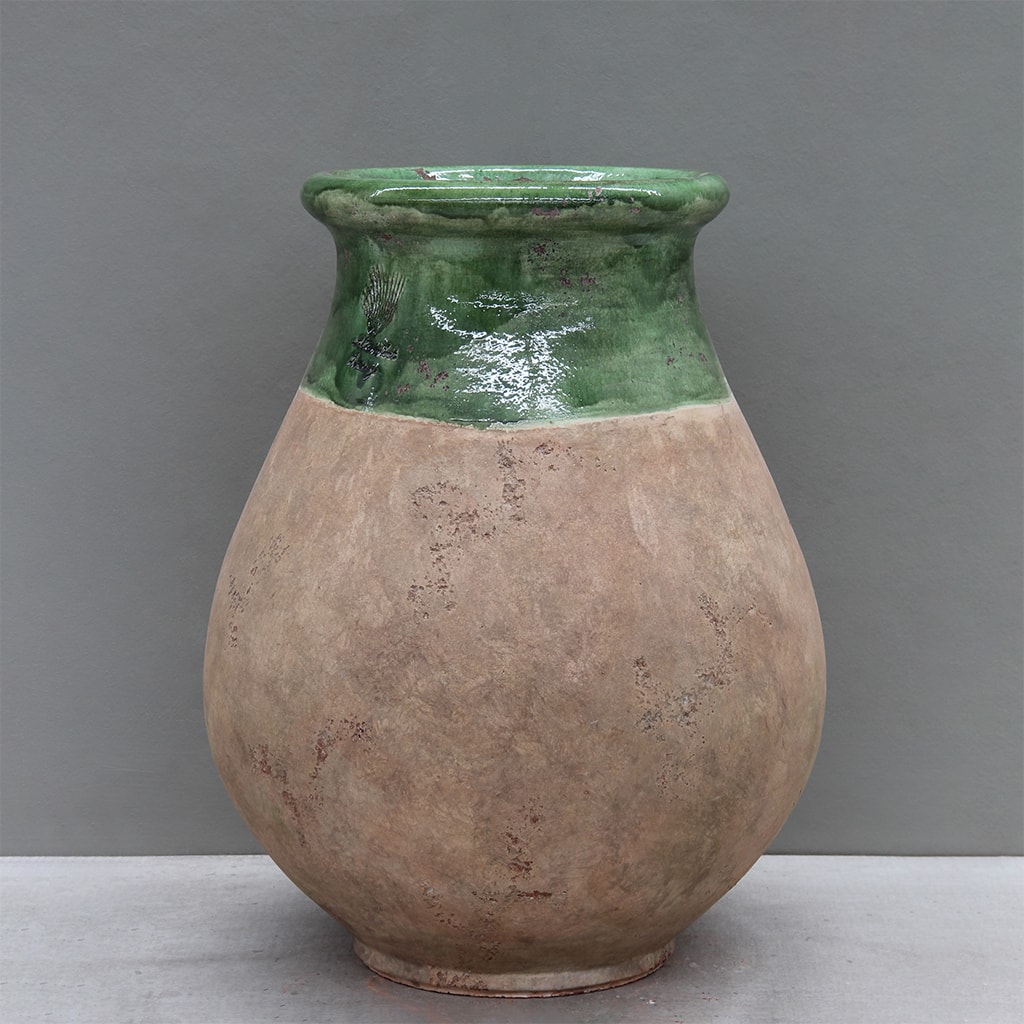 [JB100AV] Green on Antiqued Base Biot  Jar (Large - D80cm x H100cm)