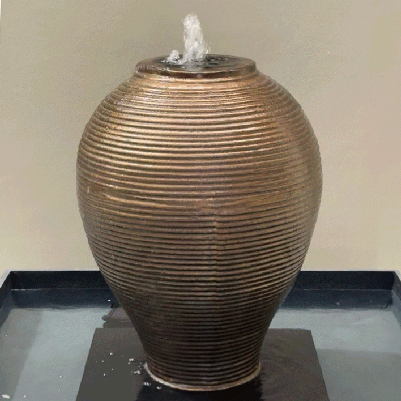 Heavy Metal Ribbed Egg Jar Water Feature with Pipe D48cm x H68cm