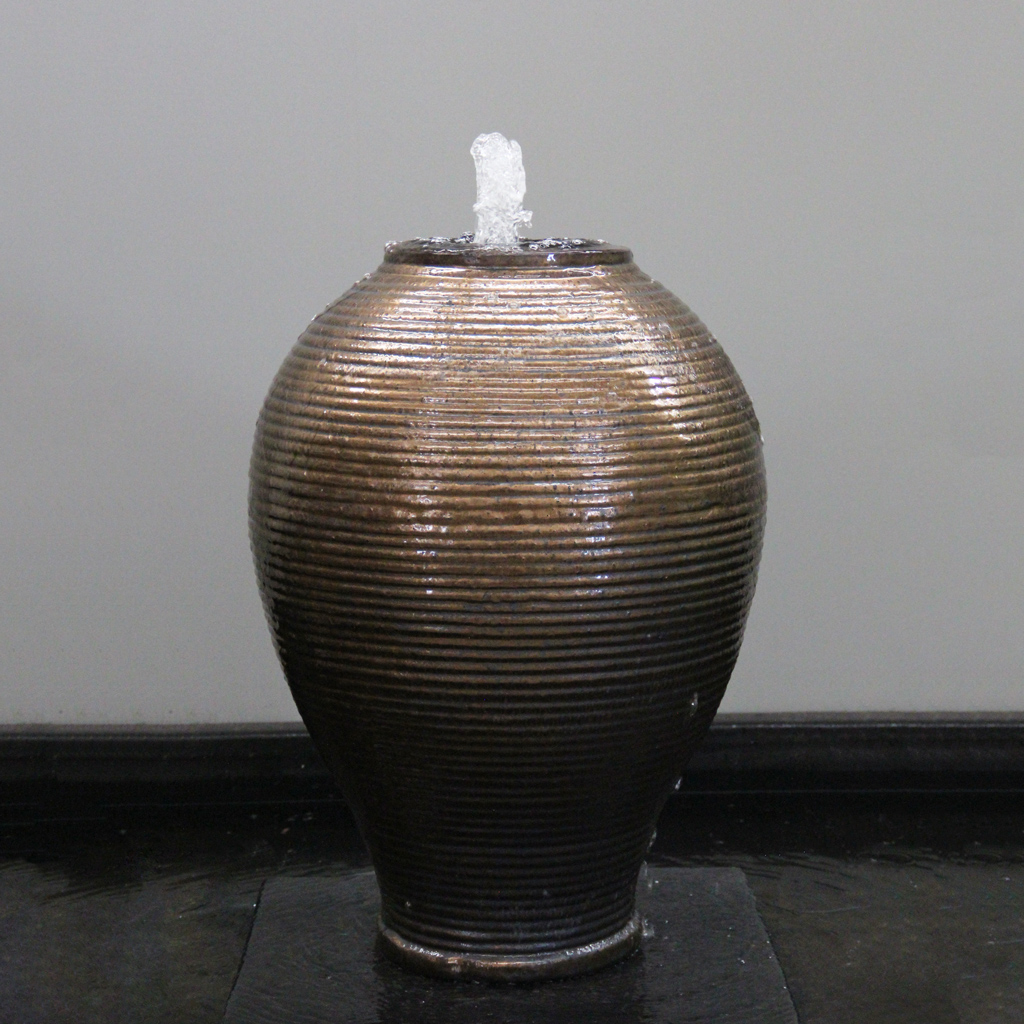 Heavy Metal Ribbed Egg Jar Water Feature with Pipe D48cm x H68cm