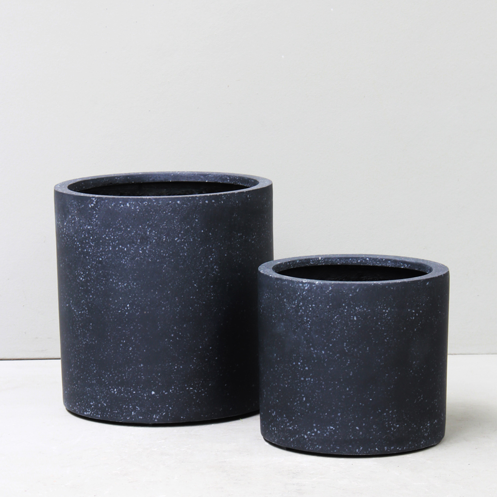 [BR1-40TBK] Terrazzo Black Drum Pot (Medium - D40cm x H40cm)