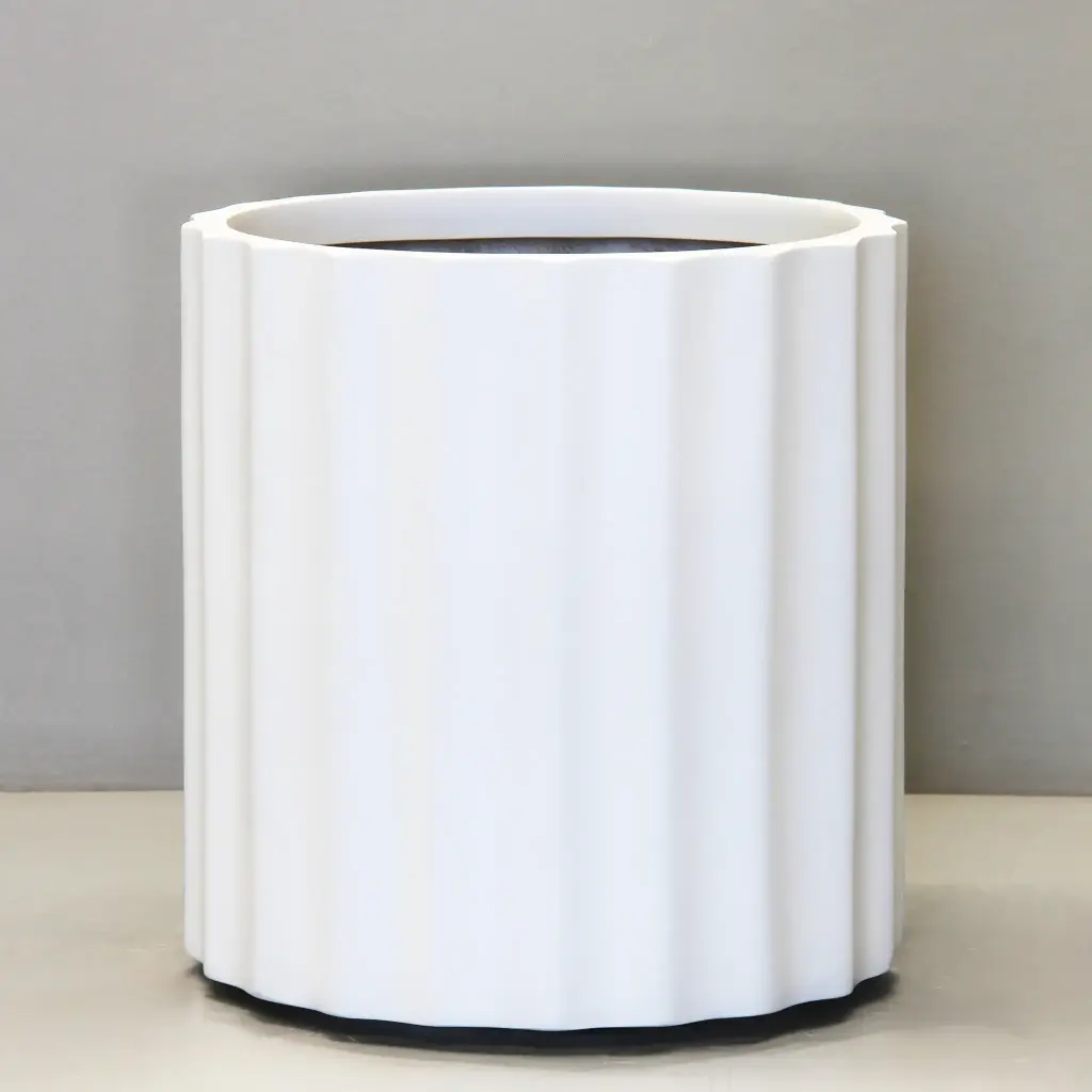 White Fluted Vattra Cylinder - D50cm x H51.9cm