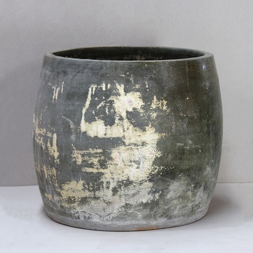 [PF048L-W] Green White Barrel Pot D75cm x H65cm